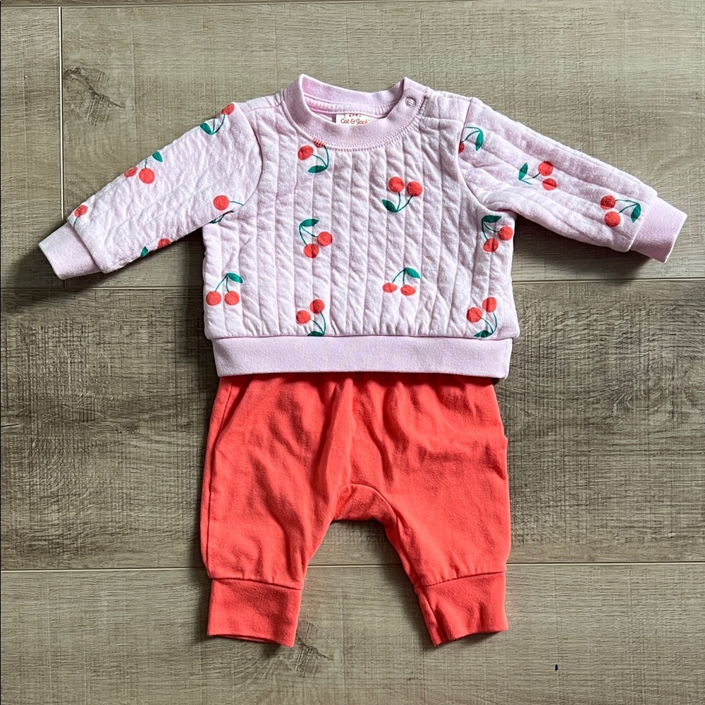 Cat & Jack Light Pink Quilted Cherry Top with Coral Accents